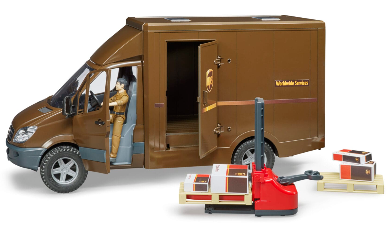 Zabawka Mercedes Sprinter UPS z kierowcą i wózkiem - obrazek 2