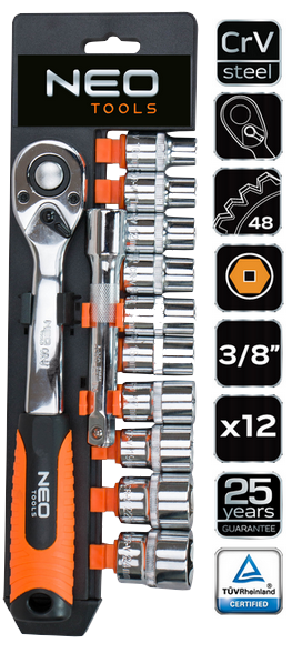 Klucze nasadowe 3/8" 12cz. Neo
