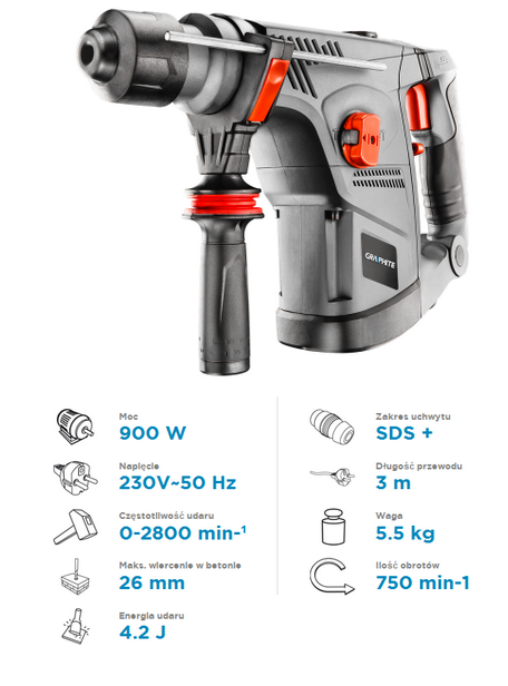 Młot udarowy SDS+ 900W Graphite *PK