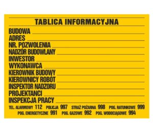 Tablica informacyjna budowlana 50*70