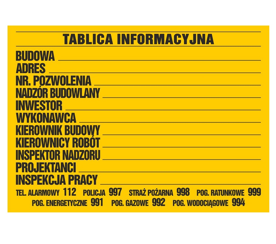 Tablica informacyjna budowlana 50*70