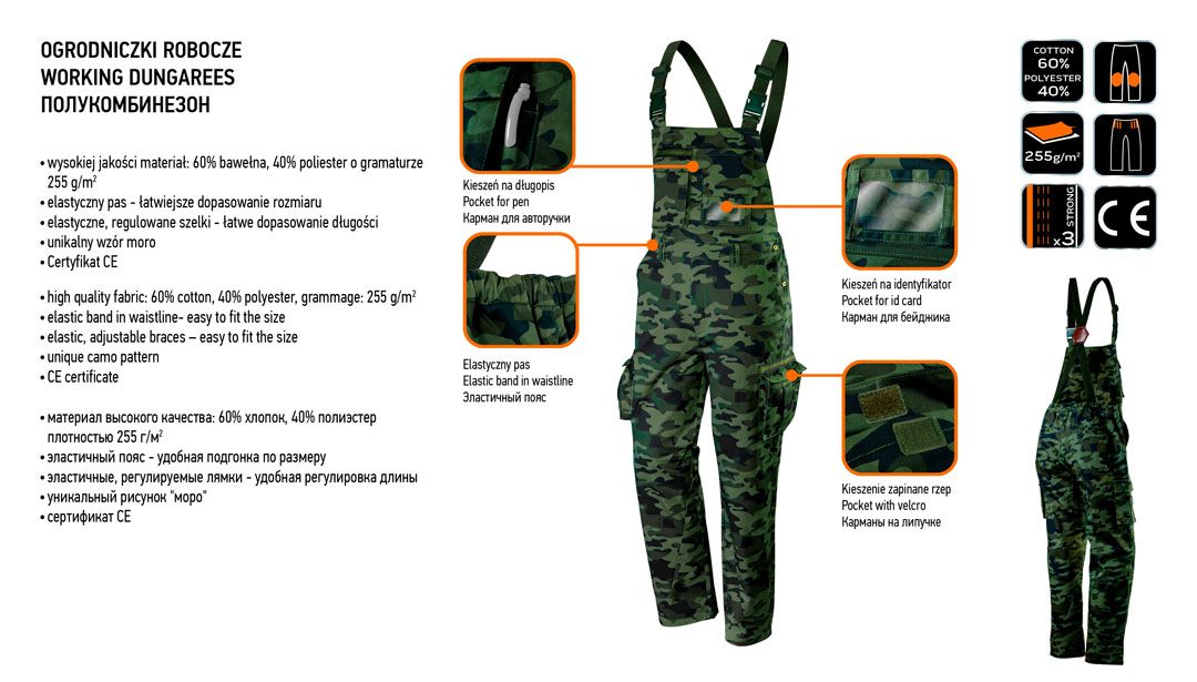 Spodnie robocze ogrodniczki CAMO L Neo - obrazek 4
